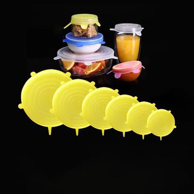 Main image of Silicone Stretch Lids 6 Pack, Reusable Food Covers in 6 Sizes (20.5/16.5/14.5/11.5/9.6/6.6 cm), BPA Free Airtight Leakproof Bowl Lids, Microwave Freezer Dishwasher Safe Flexible Round Silicone Covers