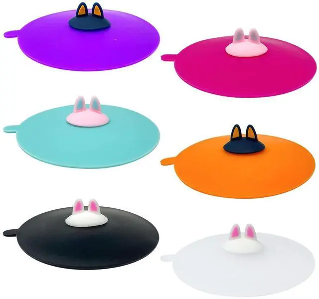 Main image of Silicone Cup Lids, Anti-Dust Airtight Mug Covers for Hot and Cold Beverages (Set of 6), Cat Ears