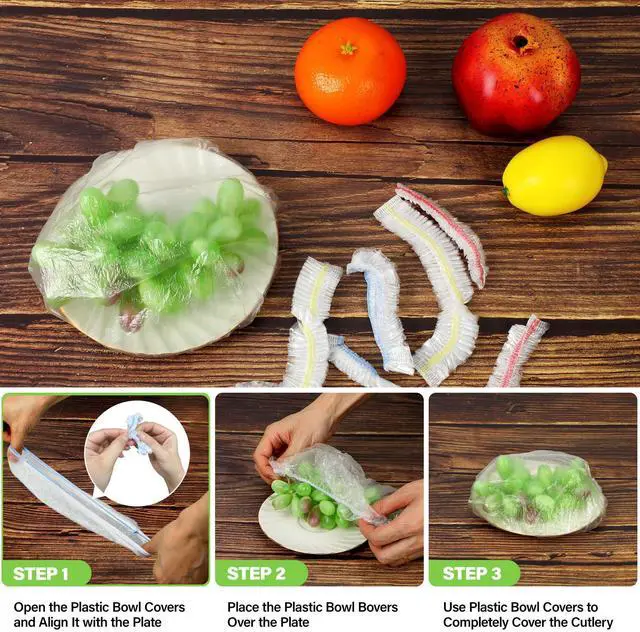 Alt view image 4 of 6 - 3rd Upgraded Plastic Bowl Covers, 100PCS Bowl Lids for Bread Proofing, 3 Sizes Plastic Covers for Bowls with Elastic, Food Grade Safe Material Food Lids, Reusable