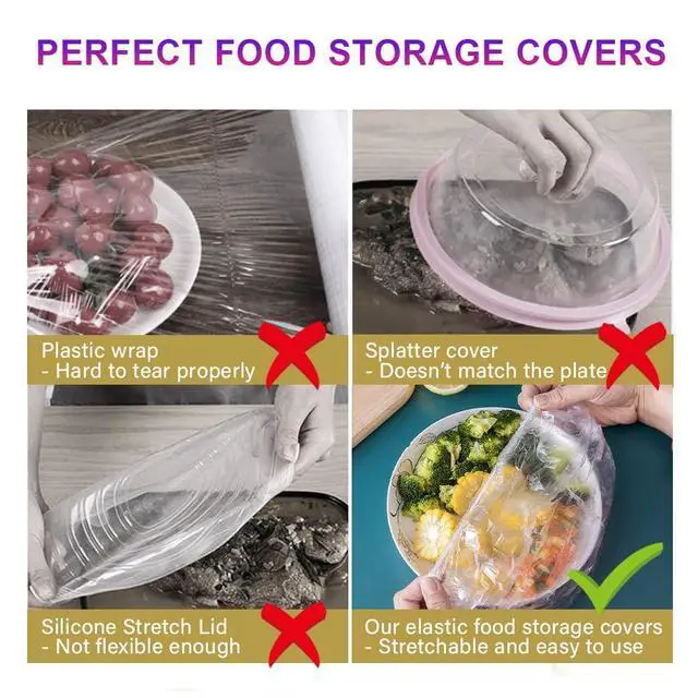 Alt view image 2 of 6 - 200PCS Plastic Elastic Bowl Covers Reusable,Food Storage Covers with Elastic Bowl Covers for Leftover, Plastic Covers for Bowls Fresh Keeping Bags for Family Outdoor Picnic (Regular)