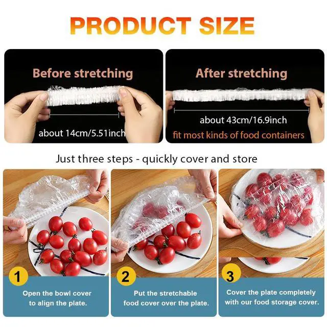 Alt view image 3 of 6 - 200PCS Plastic Elastic Bowl Covers Reusable,Food Storage Covers with Elastic Bowl Covers for Leftover, Plastic Covers for Bowls Fresh Keeping Bags for Family Outdoor Picnic (Regular)
