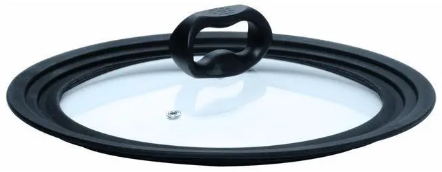 Main image of Universal Lid for Pots and Pans, Fits 6-Inch to 8-Inch Cookware, Tempered Glass Replacement Lid with Heat Resistant Silicone Edge, Dishwasher Safe, Made without BPA, Small, Black