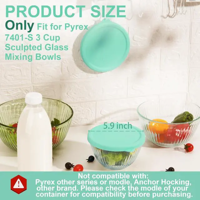 Alt view image 2 of 7 - Silicone Lids Only Fit for Pyrex 7401-S 3 Cup Sculpted Glass Mixing Bowls, 2 Pack Small Silicone Covers, Dishwasher & Microwave Safe, Green (Lids Only)