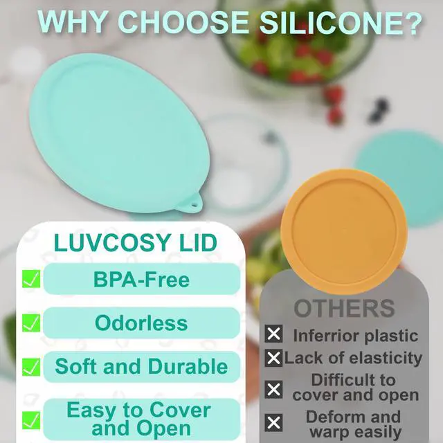 Alt view image 3 of 7 - Silicone Lids Only Fit for Pyrex 7401-S 3 Cup Sculpted Glass Mixing Bowls, 2 Pack Small Silicone Covers, Dishwasher & Microwave Safe, Green (Lids Only)