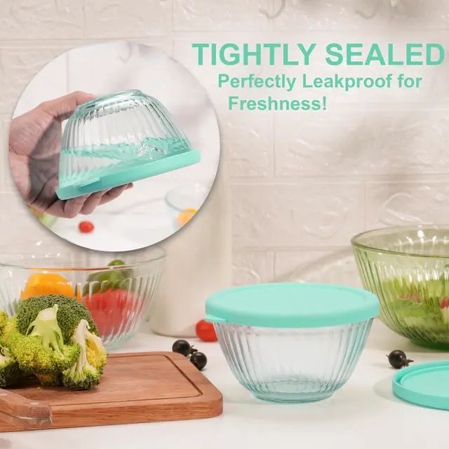 Alt view image 5 of 7 - Silicone Lids Only Fit for Pyrex 7401-S 3 Cup Sculpted Glass Mixing Bowls, 2 Pack Small Silicone Covers, Dishwasher & Microwave Safe, Green (Lids Only)