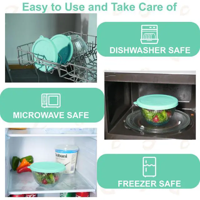 Alt view image 6 of 7 - Silicone Lids Only Fit for Pyrex 7401-S 3 Cup Sculpted Glass Mixing Bowls, 2 Pack Small Silicone Covers, Dishwasher & Microwave Safe, Green (Lids Only)