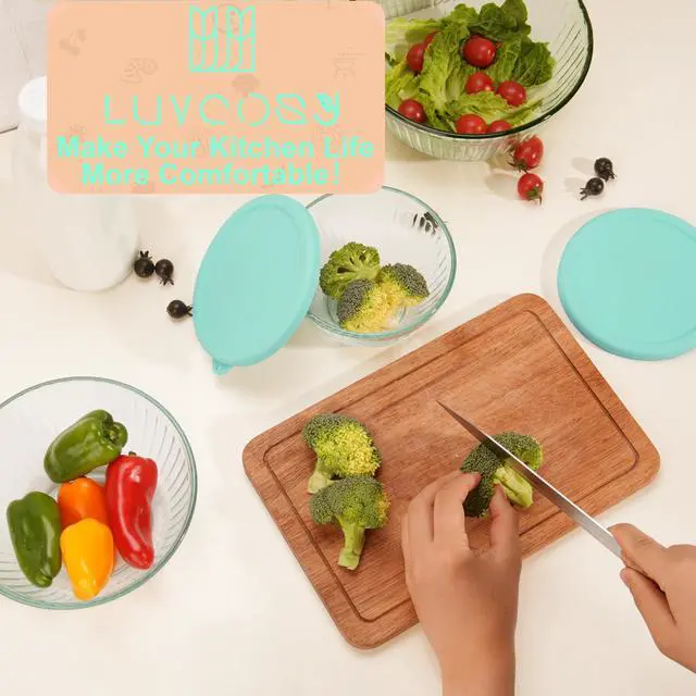 Alt view image 7 of 7 - Silicone Lids Only Fit for Pyrex 7401-S 3 Cup Sculpted Glass Mixing Bowls, 2 Pack Small Silicone Covers, Dishwasher & Microwave Safe, Green (Lids Only)