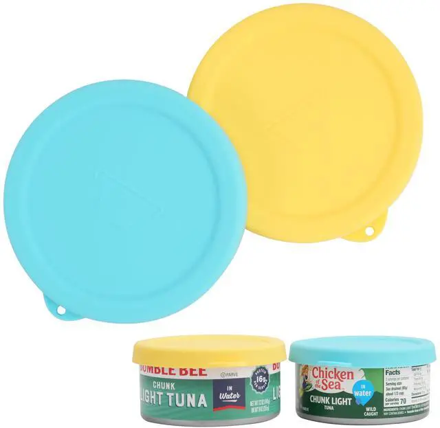 Main image of 2PCs 4-inch Silicone Tuna Can Lids for 12oz Bumble Bee | Chicken of the Sea | StarKist Tuna Can, Reusable Can Topper, Can Cover for Canned Good, Freezer & Dishwasher Safe (Can NOT Included)