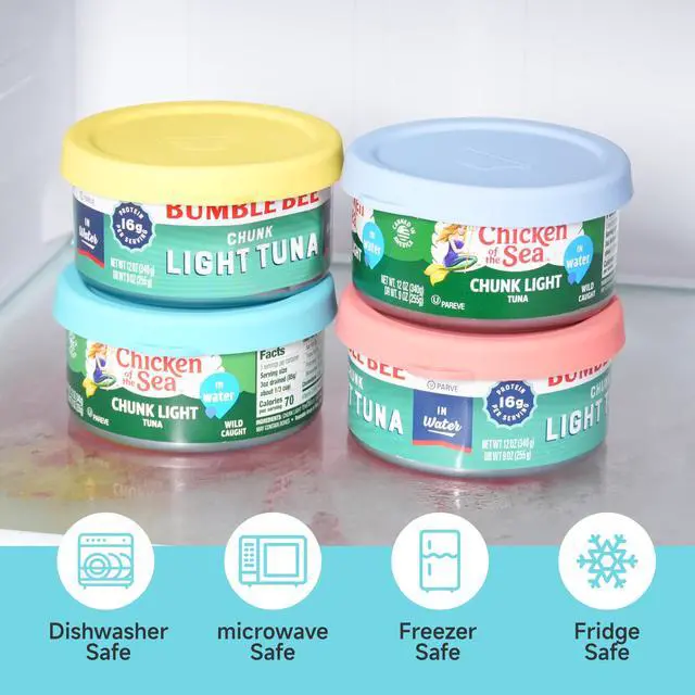 Alt view image 6 of 7 - 2PCs 4-inch Silicone Tuna Can Lids for 12oz Bumble Bee | Chicken of the Sea | StarKist Tuna Can, Reusable Can Topper, Can Cover for Canned Good, Freezer & Dishwasher Safe (Can NOT Included)