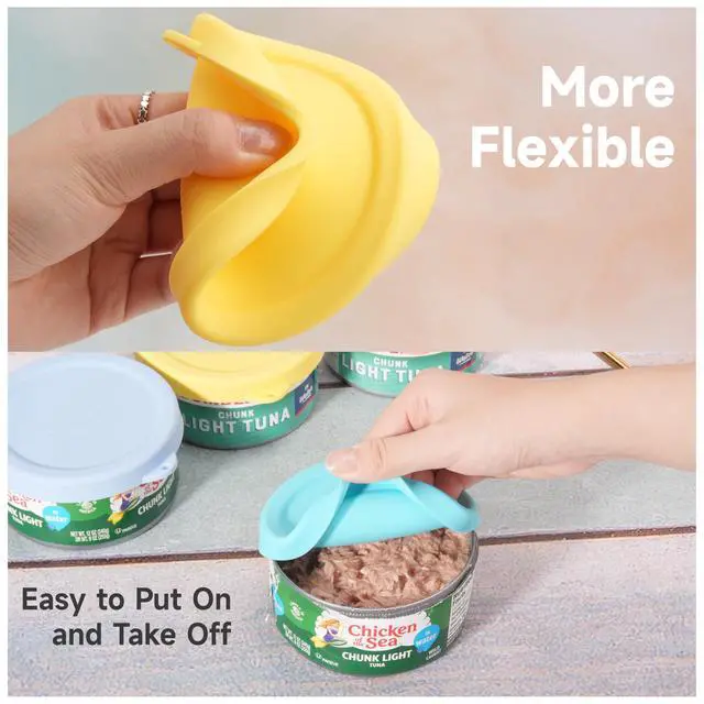 Alt view image 4 of 7 - 2PCs 4-inch Silicone Tuna Can Lids for 12oz Bumble Bee | Chicken of the Sea | StarKist Tuna Can, Reusable Can Topper, Can Cover for Canned Good, Freezer & Dishwasher Safe (Can NOT Included)