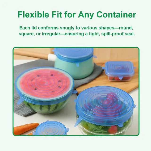 Alt view image 4 of 6 - Silicone Stretch Lids 6 Pack Reusable Food Covers,Flexible Silicone for Bowls, Containers, Fruits Airtight & Leakproof Seal for Kitchen Storage(blue)