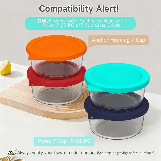 Alt view image 2 of 7 - Round Silicone Storage Cover Lids Replacement for Anchor Hocking and Pyrex 7402-PC 6/7 Cup Glass Bowls (Container not Included)(Mint - 2 pack)