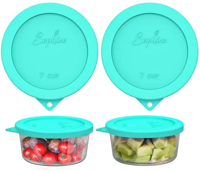 Main image of Round Silicone Storage Cover Lids Replacement for Anchor Hocking and Pyrex 7402-PC 6/7 Cup Glass Bowls (Container not Included)(Mint - 2 pack)