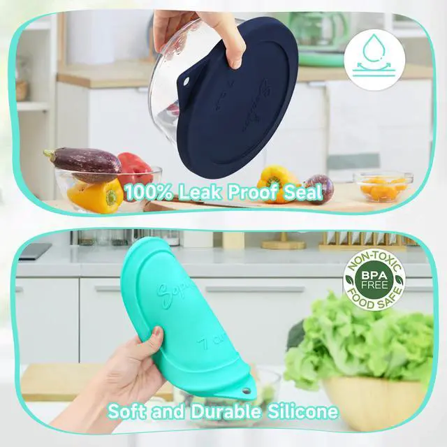 Alt view image 4 of 7 - Round Silicone Storage Cover Lids Replacement for Anchor Hocking and Pyrex 7402-PC 6/7 Cup Glass Bowls (Container not Included)(Mint - 2 pack)