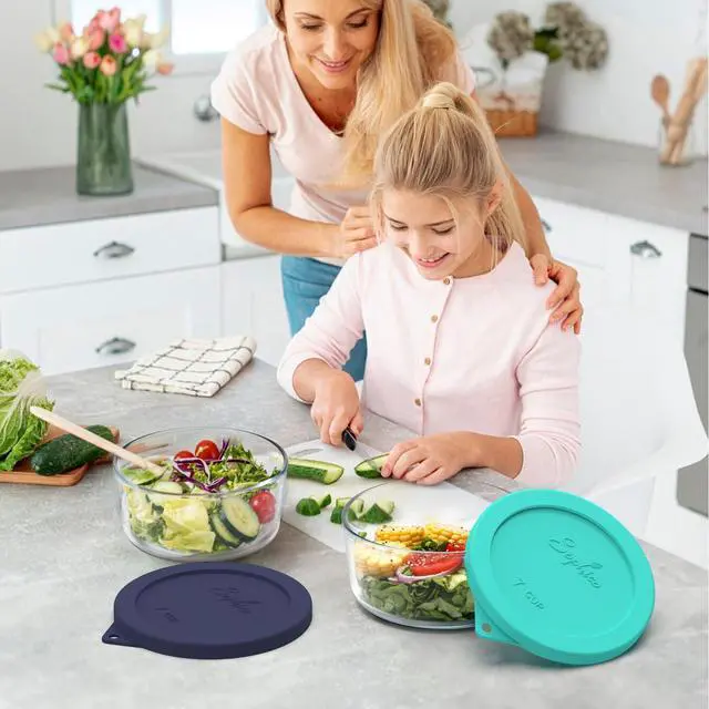 Alt view image 6 of 7 - Round Silicone Storage Cover Lids Replacement for Anchor Hocking and Pyrex 7402-PC 6/7 Cup Glass Bowls (Container not Included)(Mint - 2 pack)