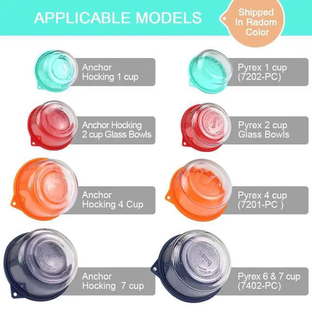 Alt view image 2 of 7 - Round Silicone Storage Cover Lids Replacement for Anchor Hocking and Pyrex Glass Bowls (Container not Included) (4 Size, 8 Pack)