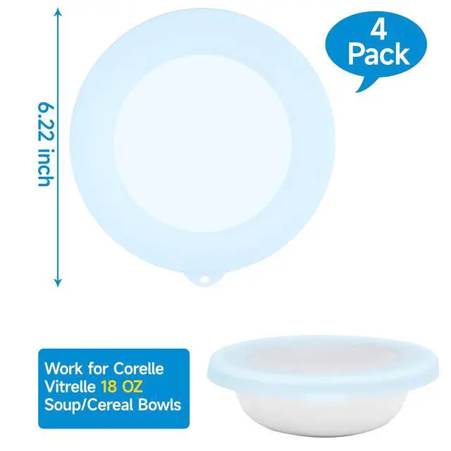 Alt view image 2 of 7 - Pack Silicone Lids for Corelle Vitrelle 18-Oz Soup/Cereal Bowls, Freezer & Microwave & Dishwasher Safe (Bowl not included)