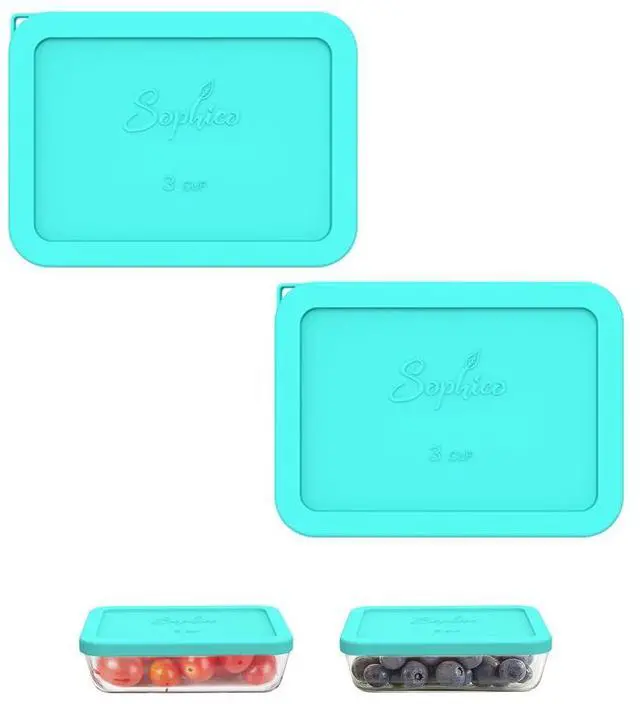 Main image of Cup Rectangle Silicone Storage Cover Lids Replacement for Pyrex 7210-PC Glass Bowls, Container not Included (MINT, 2 Pack)