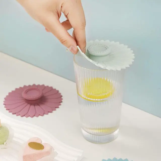 Alt view image 4 of 7 - Sunflower Silicone Cup Covers (Set of 3),Multicolored Silicone Lids