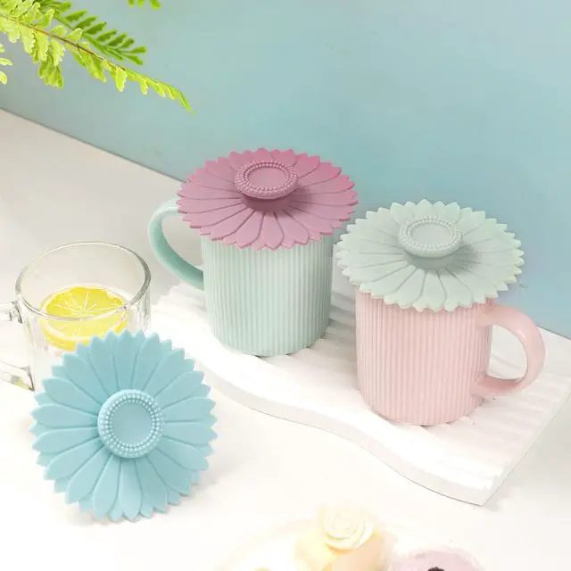 Alt view image 7 of 7 - Sunflower Silicone Cup Covers (Set of 3),Multicolored Silicone Lids