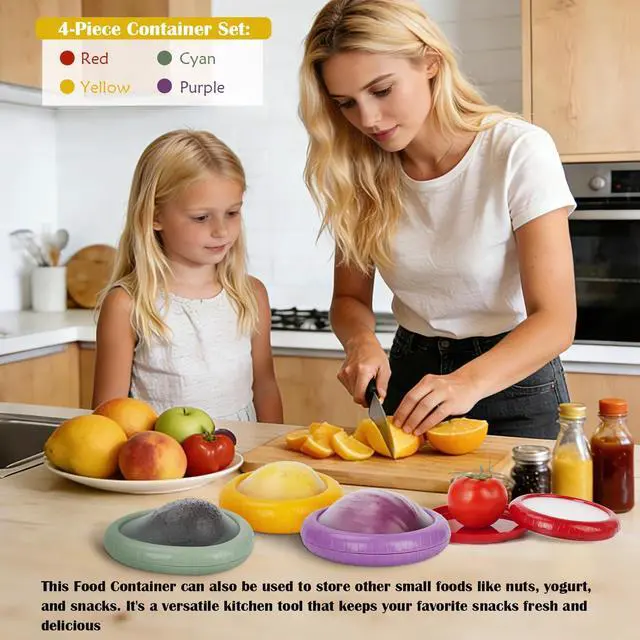 Alt view image 2 of 7 - Saver and Onion Storage 4 Set - Reusable refrigerator avocado storage containers,for fridge Apples, Tomatoes, Tomato, Lemons for Ideal