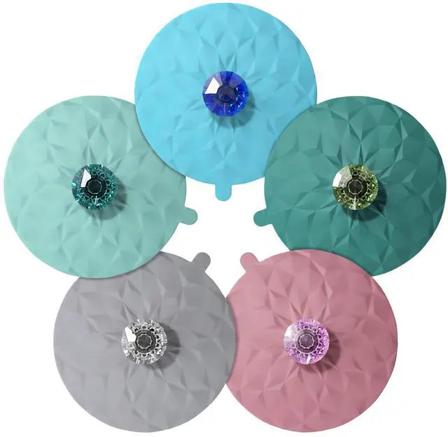 Main image of Drink Covers, Silicone Cup Covers, Silicone Lids for Cup, Mug, Wine Glass, Anti-dust Airtight Seal Heat Resistant Mug Lids(Gray-Turquoise-Blue-Teal-Power)