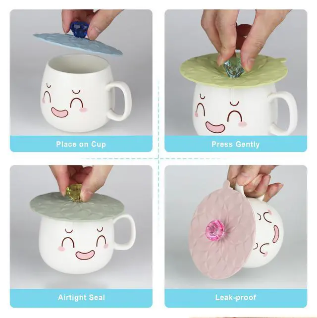 Alt view image 4 of 6 - Drink Covers, Silicone Cup Covers, Silicone Lids for Cup, Mug, Wine Glass, Anti-dust Airtight Seal Heat Resistant Mug Lids(Gray-Turquoise-Blue-Teal-Power)