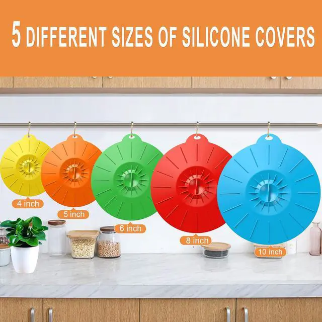 Alt view image 2 of 7 - 7 Pack Silicone Lids Microwave Splatter Cover, 5 Sizes Reusable Heat Resistant Suction Lids for Bowls Plates Pots Pans Oven Fridge, BPA Free, Ideal Mother's Gift