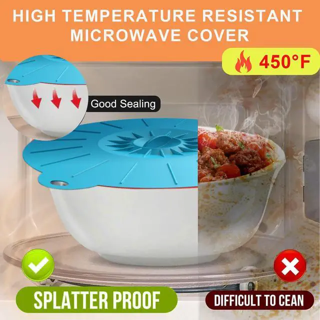 Alt view image 5 of 7 - 7 Pack Silicone Lids Microwave Splatter Cover, 5 Sizes Reusable Heat Resistant Suction Lids for Bowls Plates Pots Pans Oven Fridge, BPA Free, Ideal Mother's Gift