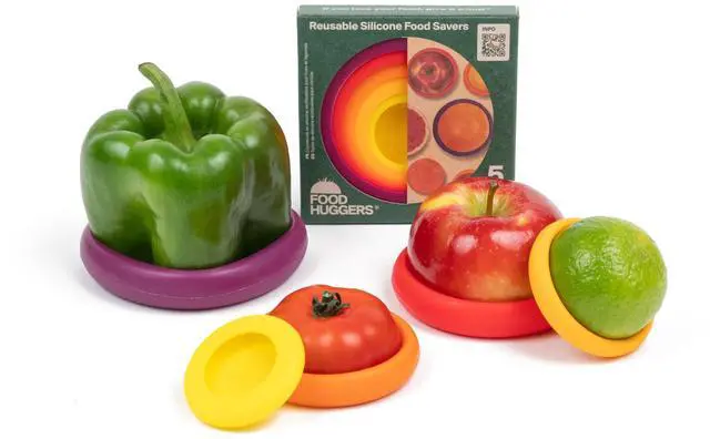 Main image of 5pc Reusable Silicone Food Savers | BPA Free | Plastic Free Food Storage | Dishwasher Safe | Fruit & Vegetable Storage for Onion, Tomato, Lemon, Banana & Cans | Round, Autumn Harvest