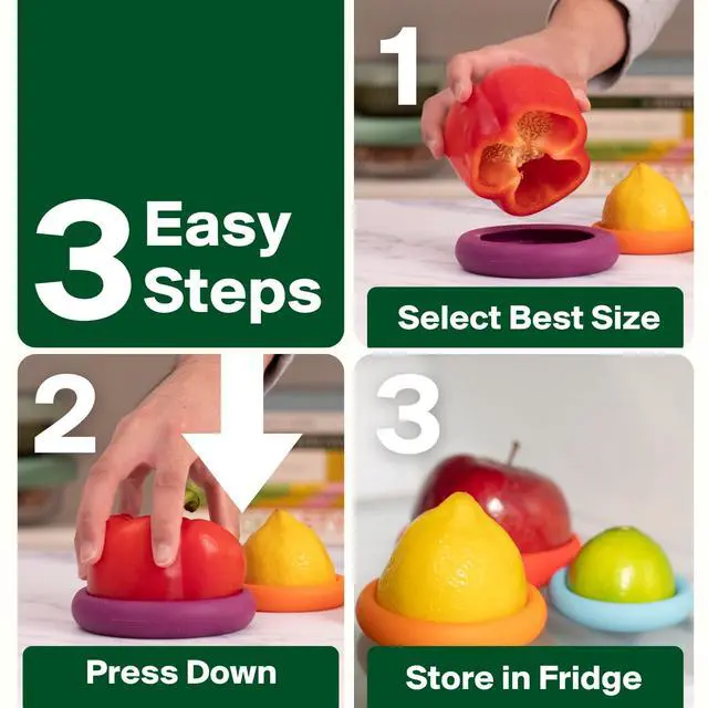 Alt view image 3 of 7 - 5pc Reusable Silicone Food Savers | BPA Free | Plastic Free Food Storage | Dishwasher Safe | Fruit & Vegetable Storage for Onion, Tomato, Lemon, Banana & Cans | Round, Autumn Harvest