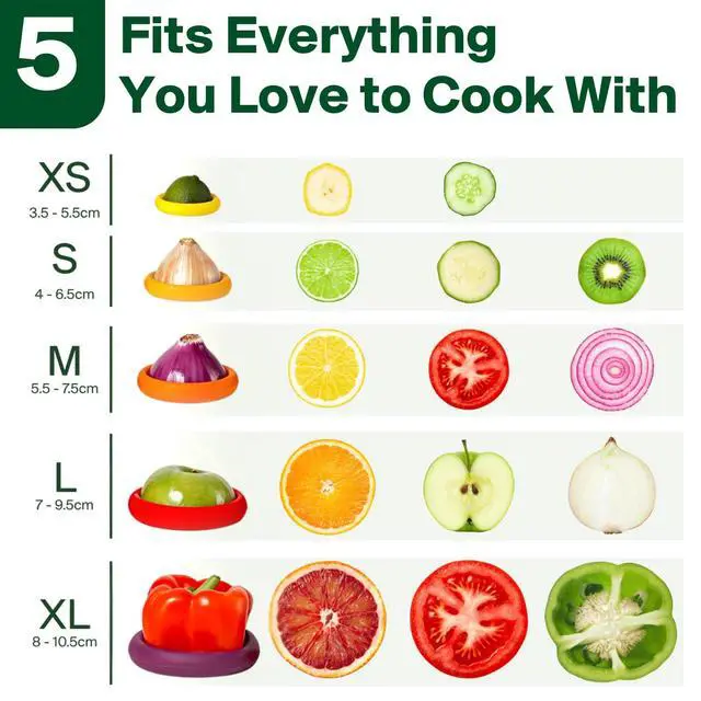 Alt view image 5 of 7 - 5pc Reusable Silicone Food Savers | BPA Free | Plastic Free Food Storage | Dishwasher Safe | Fruit & Vegetable Storage for Onion, Tomato, Lemon, Banana & Cans | Round, Autumn Harvest