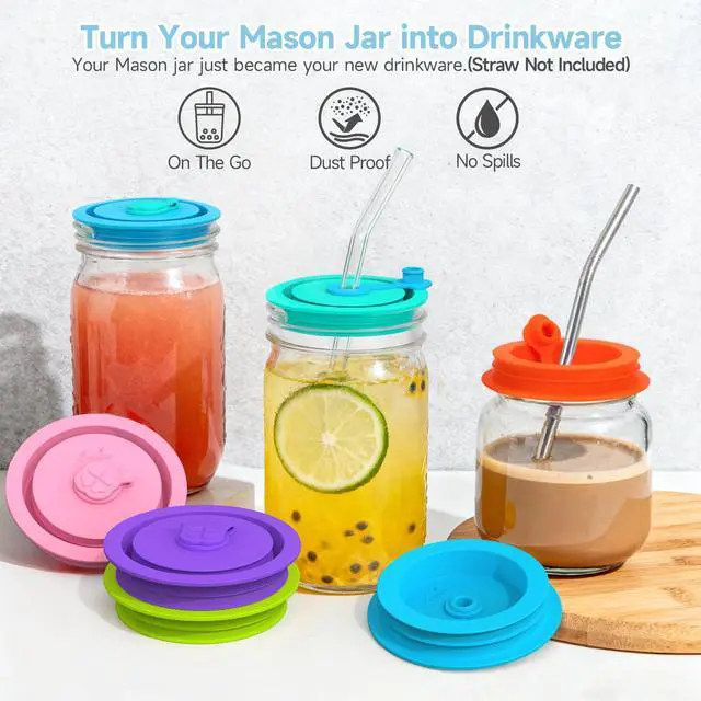 Alt view image 2 of 7 - Mason Jar Lids with Straw Hole Fit Ball, Kerr, Mainstays, 6 Pack