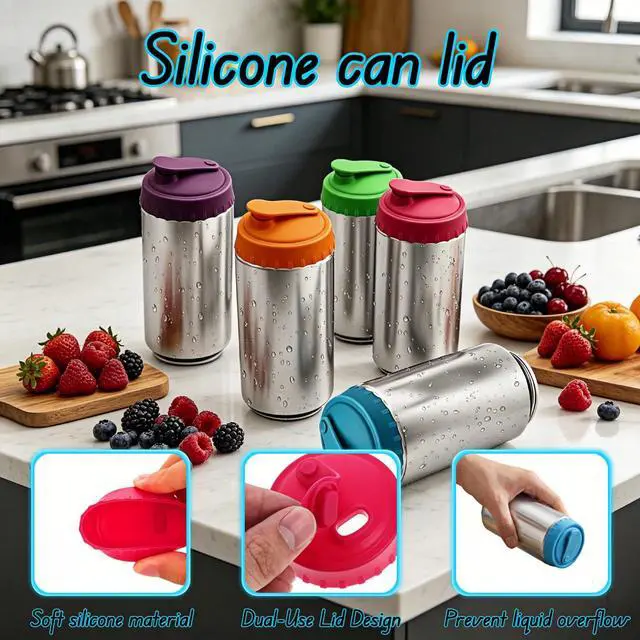 Alt view image 2 of 7 - Upgraded 6 Pack Multicolor Silicone Can Lids for Soda Beer Slim & Standard Cans, Airtight Leak Proof Seal Keep Drinks Fresh, Splash Dust Proof for Travel (Rotundity)