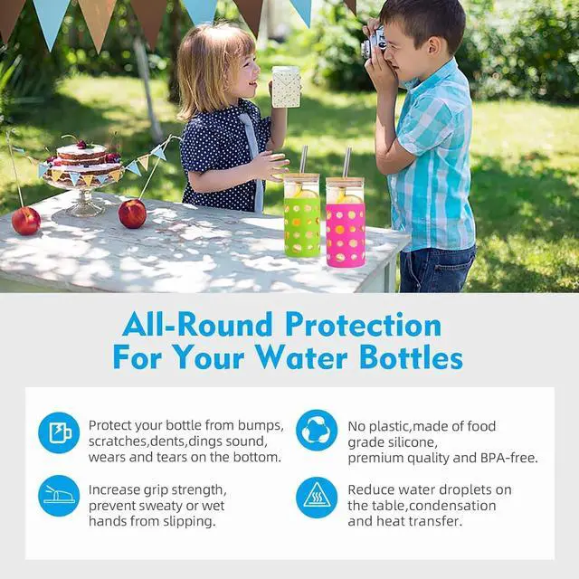 Alt view image 3 of 5 - 4 Pack Water Bottle Silicone Sleeve, Silicone Protective Holders for Glass Water Bottle, Slip Resistant & Durable Protective Covers for Smoothie, Drinks, Juice, Milk Bottles (Colorful)