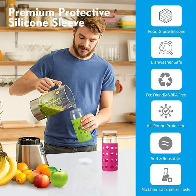 Alt view image 2 of 5 - 4 Pack Water Bottle Silicone Sleeve, Silicone Protective Holders for Glass Water Bottle, Slip Resistant & Durable Protective Covers for Smoothie, Drinks, Juice, Milk Bottles (Colorful)