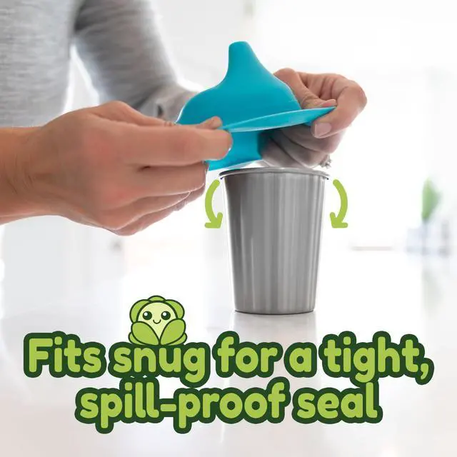 Alt view image 4 of 6 - Silicone Sippy Cup Lids - Spill Proof, Fits Any Cup, BPA-Free, Durable & Soft for Babies & Toddlers, Quick to Attach - 3 Pack Silicone Lids for Cups (Steel Blue, Pool, Ice Blue)