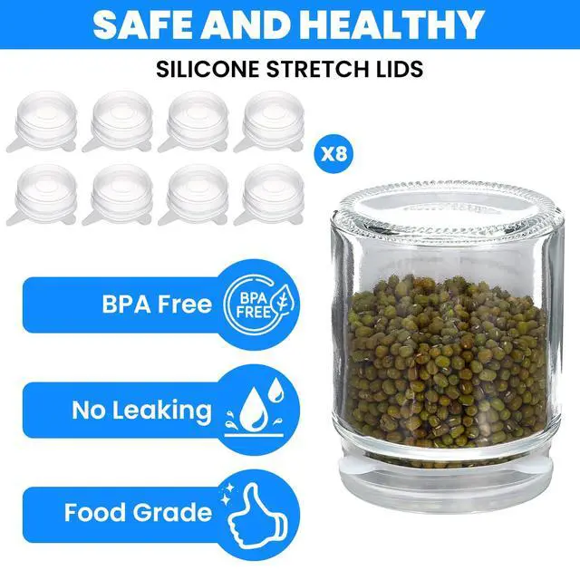 Alt view image 3 of 7 - Extra Small Silicone Stretch Lids 2 Inch, 8 Pack Cruet Lid Reusable, Food Grade Elastic Bottle Caps for Yogurt Jars, Milk Bottles, Cans Lids Small, Dishwasher and Freezer Safe, Clear