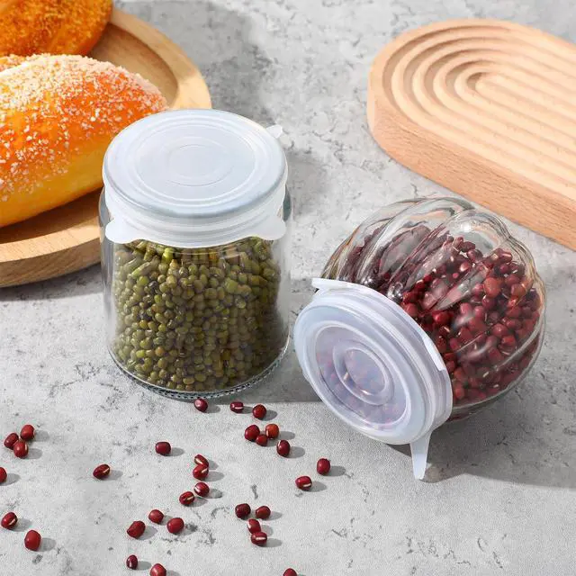 Alt view image 4 of 7 - Extra Small Silicone Stretch Lids 2 Inch, 8 Pack Cruet Lid Reusable, Food Grade Elastic Bottle Caps for Yogurt Jars, Milk Bottles, Cans Lids Small, Dishwasher and Freezer Safe, Clear