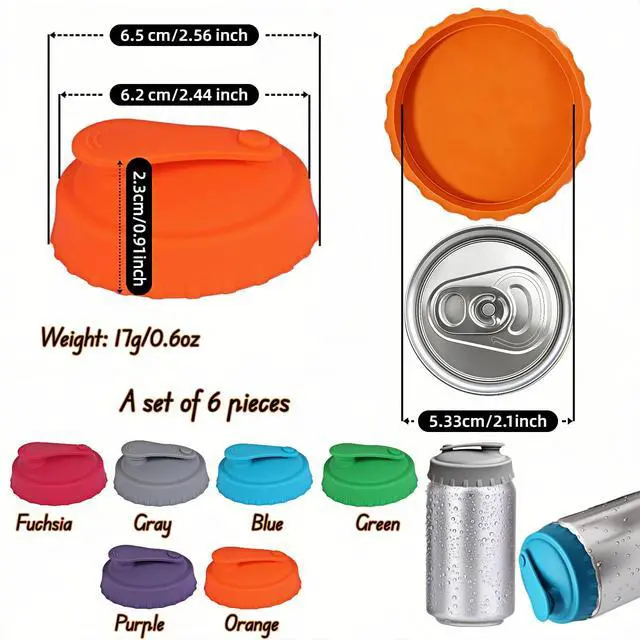 Alt view image 3 of 7 - Reusable Silicone Can Lids, Universal Fit for Soda Beer Slim & Standard Cans, Airtight Leak-Proof Seal to Keep Drinks Fresh, Splash & Dust Protection for Travel, Upgraded 6 Pack Multicolor