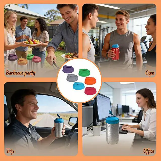 Alt view image 7 of 7 - Reusable Silicone Can Lids, Universal Fit for Soda Beer Slim & Standard Cans, Airtight Leak-Proof Seal to Keep Drinks Fresh, Splash & Dust Protection for Travel, Upgraded 6 Pack Multicolor