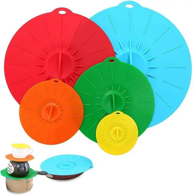 Main image of Silicone Lids for Bowl 5 Pack: Reusable Microwave Splatter Cover - Heat Resistant Silicone Lids for Food Storage Fit Cups, Bowls, Plates, Pots, Pans, Stove Top, Oven, Fridge Dishwasher Safe