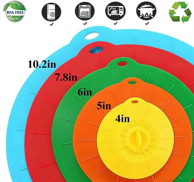 Alt view image 2 of 7 - Silicone Lids for Bowl 5 Pack: Reusable Microwave Splatter Cover - Heat Resistant Silicone Lids for Food Storage Fit Cups, Bowls, Plates, Pots, Pans, Stove Top, Oven, Fridge Dishwasher Safe