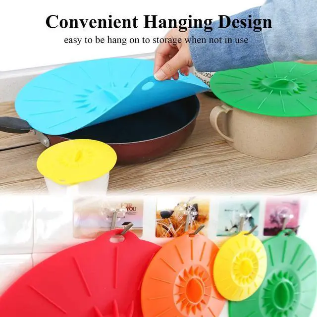 Alt view image 5 of 7 - Silicone Lids for Bowl 5 Pack: Reusable Microwave Splatter Cover - Heat Resistant Silicone Lids for Food Storage Fit Cups, Bowls, Plates, Pots, Pans, Stove Top, Oven, Fridge Dishwasher Safe