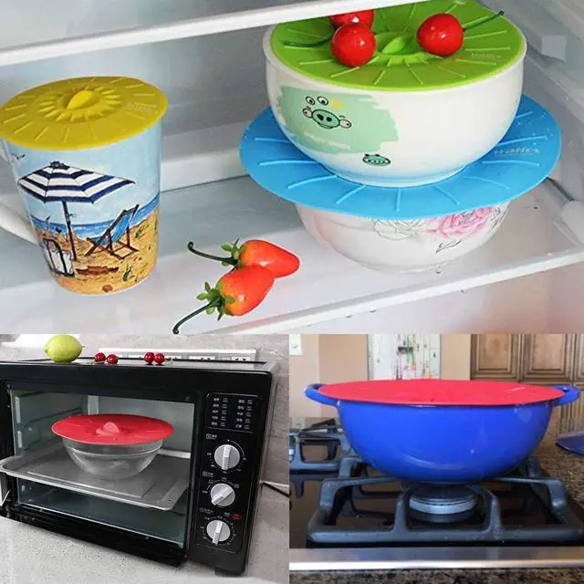 Alt view image 7 of 7 - Silicone Lids for Bowl 5 Pack: Reusable Microwave Splatter Cover - Heat Resistant Silicone Lids for Food Storage Fit Cups, Bowls, Plates, Pots, Pans, Stove Top, Oven, Fridge Dishwasher Safe