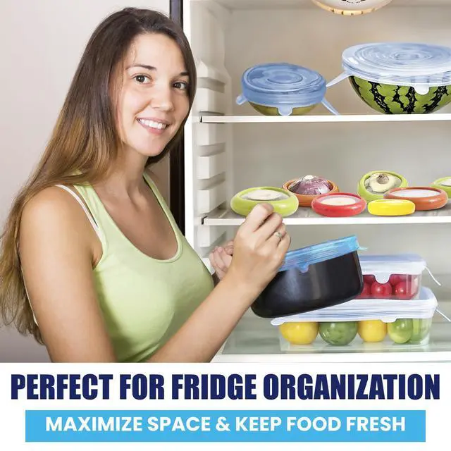 Alt view image 5 of 7 - 2-in-1 Produce Saver Containers with Silicone Stretch Lids (4 Containers + 6 Lids) Avocado, Onion, Lemon, Tomato Keeper, Anti-Oxidation Food Storage, Airtight Leakproof Lids for Fridge Organizer