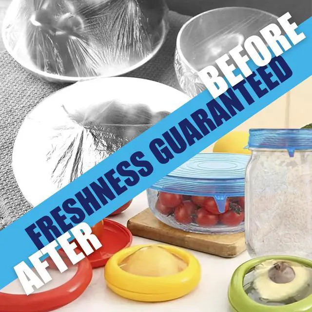 Alt view image 6 of 7 - 2-in-1 Produce Saver Containers with Silicone Stretch Lids (4 Containers + 6 Lids) Avocado, Onion, Lemon, Tomato Keeper, Anti-Oxidation Food Storage, Airtight Leakproof Lids for Fridge Organizer