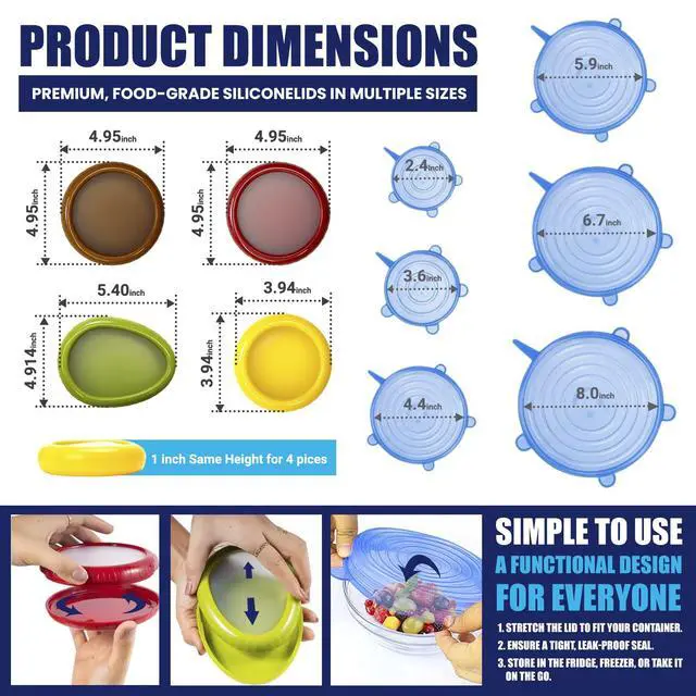 Alt view image 2 of 7 - 2-in-1 Produce Saver Containers with Silicone Stretch Lids (4 Containers + 6 Lids) Avocado, Onion, Lemon, Tomato Keeper, Anti-Oxidation Food Storage, Airtight Leakproof Lids for Fridge Organizer
