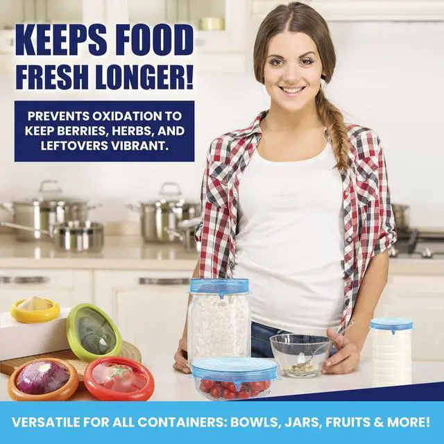 Alt view image 3 of 7 - 2-in-1 Produce Saver Containers with Silicone Stretch Lids (4 Containers + 6 Lids) Avocado, Onion, Lemon, Tomato Keeper, Anti-Oxidation Food Storage, Airtight Leakproof Lids for Fridge Organizer