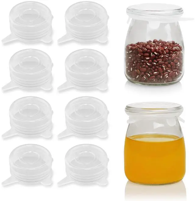 Main image of Extra Small Silicone Stretch Lids 2 Inch Reusable Silicone Jar Cover lids to Fit 2 Inch to 2.4 Inch Small Yogurt Jars,Milk Bottles,Cans 8 Pack
